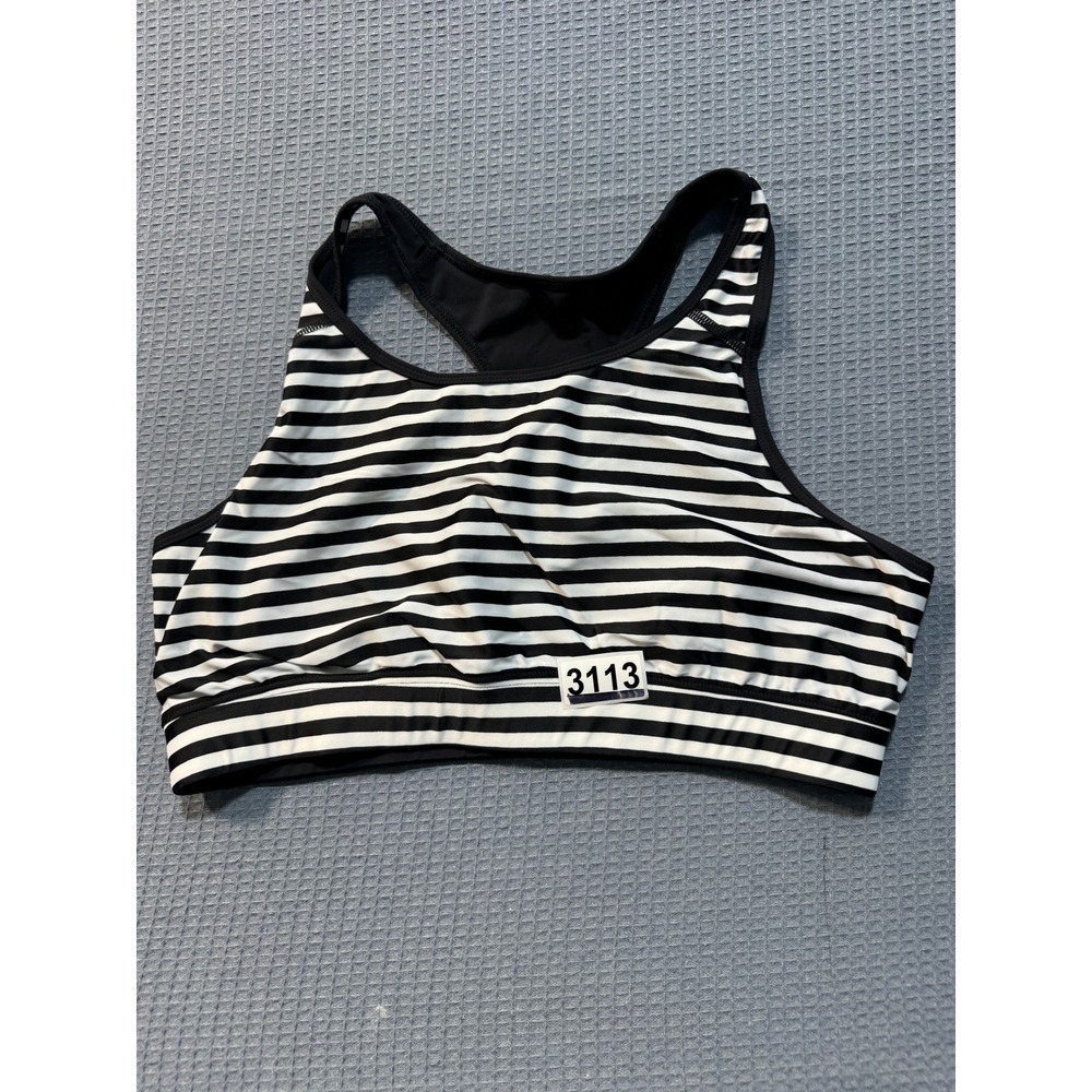 Coolibar Medley Swim Bra Womens Medium Black White Striped 03300